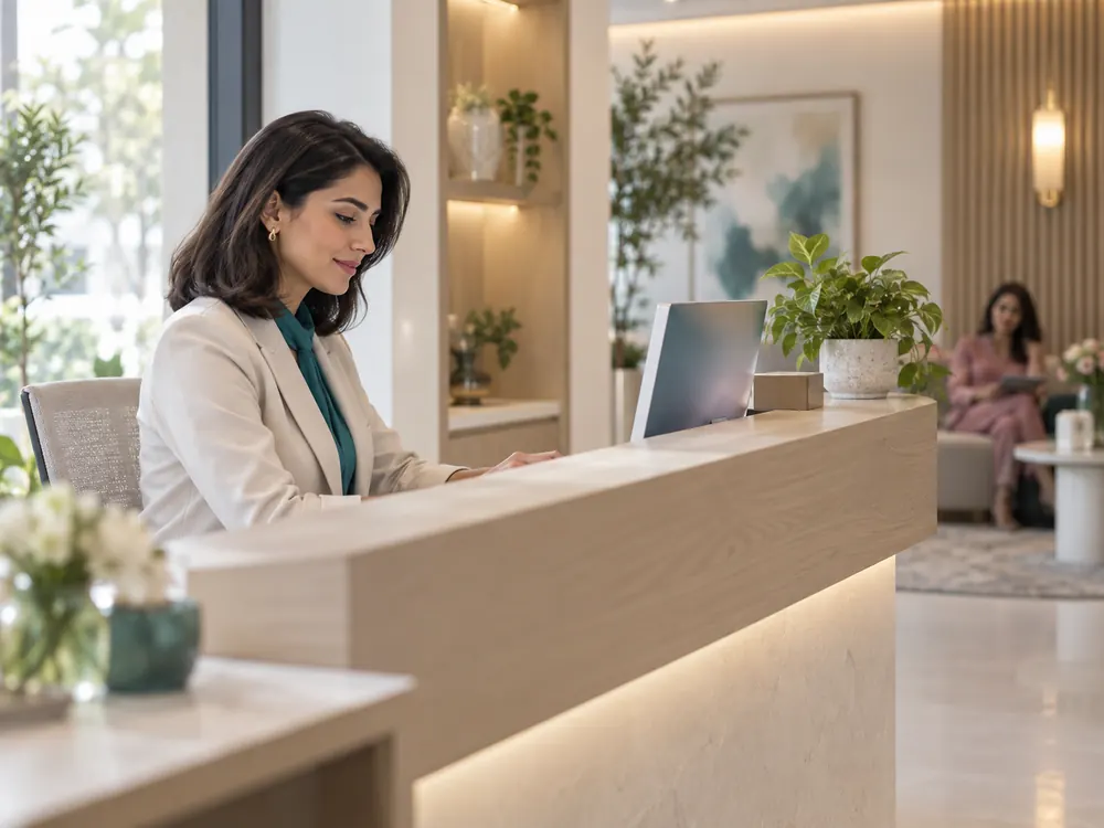 میز پذیرش یک کلینیک زیبایی مدرن