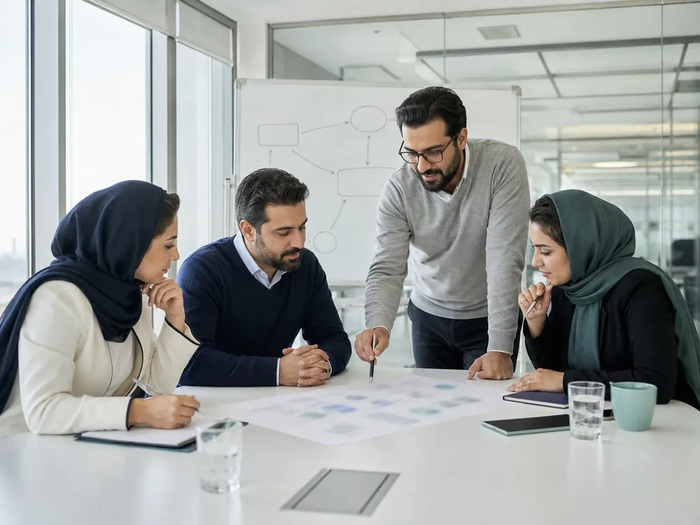 تیم کارشناسان منابع انسانی در جلسهٔ طراحی چارچوب ارزیابی