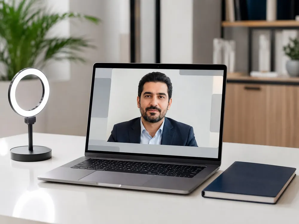 مصاحبهٔ ویدیویی آنلاین روی لپ‌تاپ
