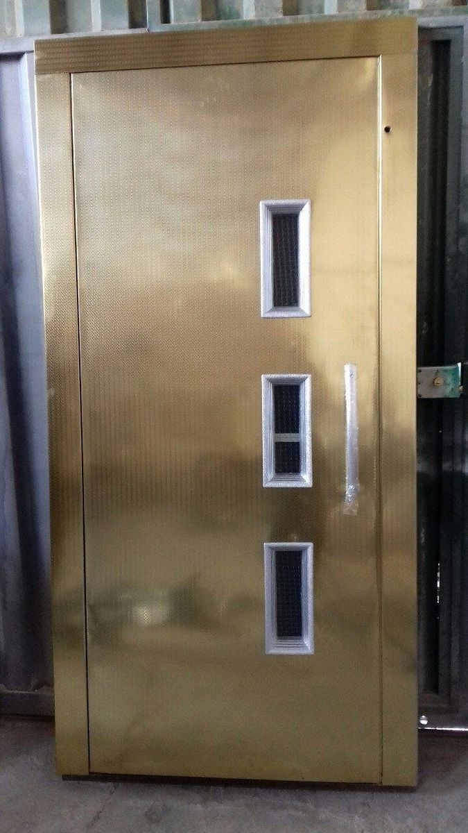 درب لولایی طرح‌دار۳ قاب روکش استیل خشدارطلایی
